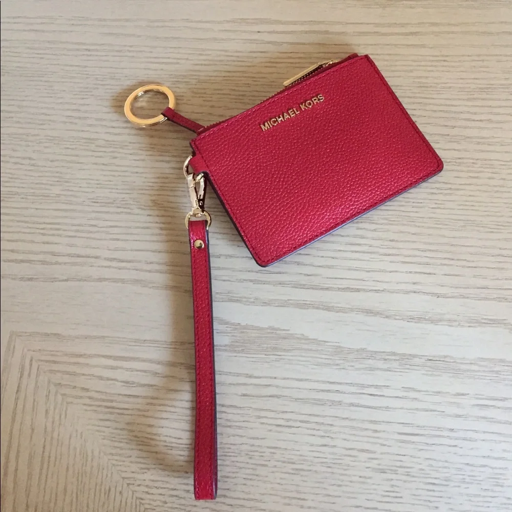Michael Kors Crimson Leather Coin Purse Wristlet